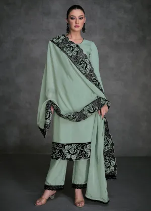 Pure Organza Green Designer Pant Style Suit