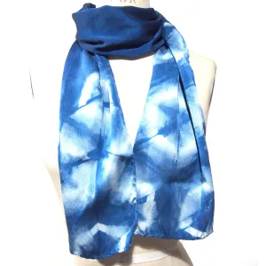 Silk Scarf in Indigo Blue - Natural Dyes - Hand Rolled Edges - Hexagon Motif