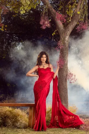 Strawberry Red Satin Saree