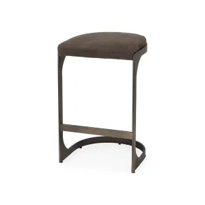 Tyson Bar Counter Stool Brown/Gray Suede | Black Metal | Counter