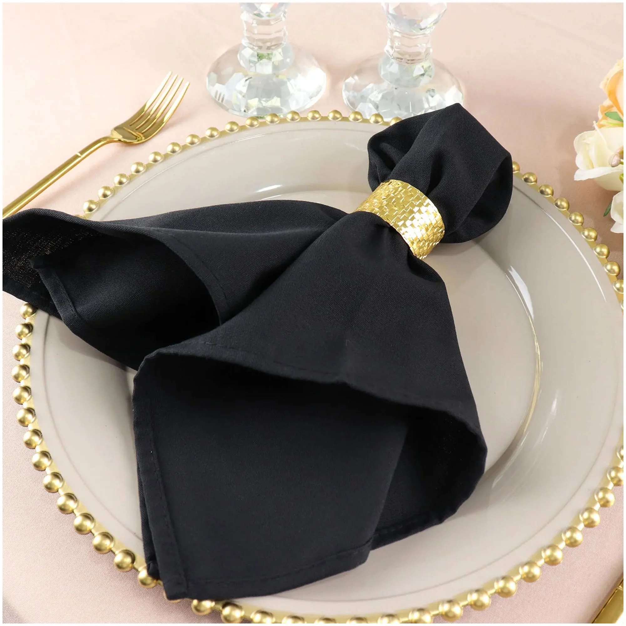 Wrinkle Resistant Fabric Dinner Napkins, Oversized 20 x 20 Inches, Black (Set of 10)