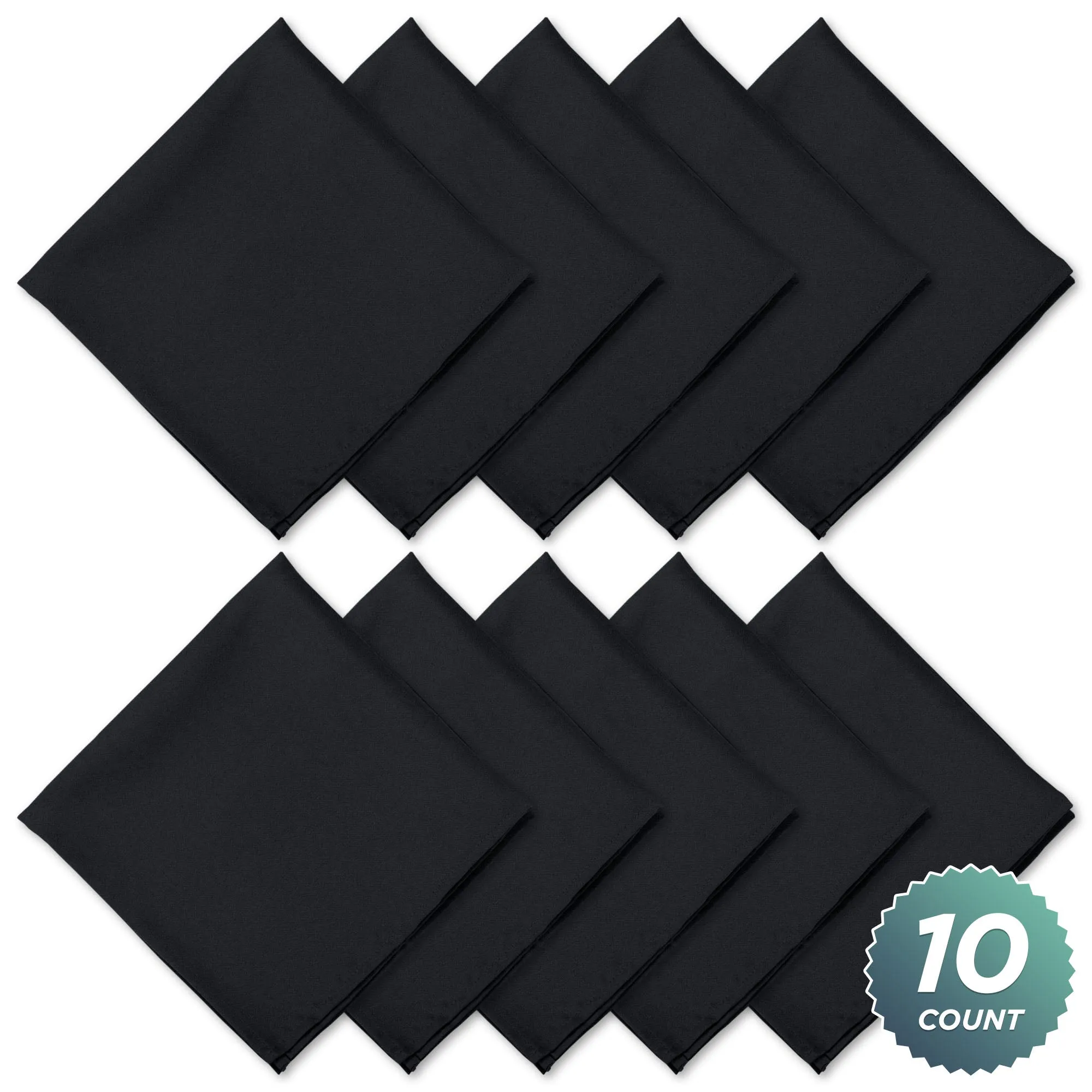 Wrinkle Resistant Fabric Dinner Napkins, Oversized 20 x 20 Inches, Black (Set of 10)