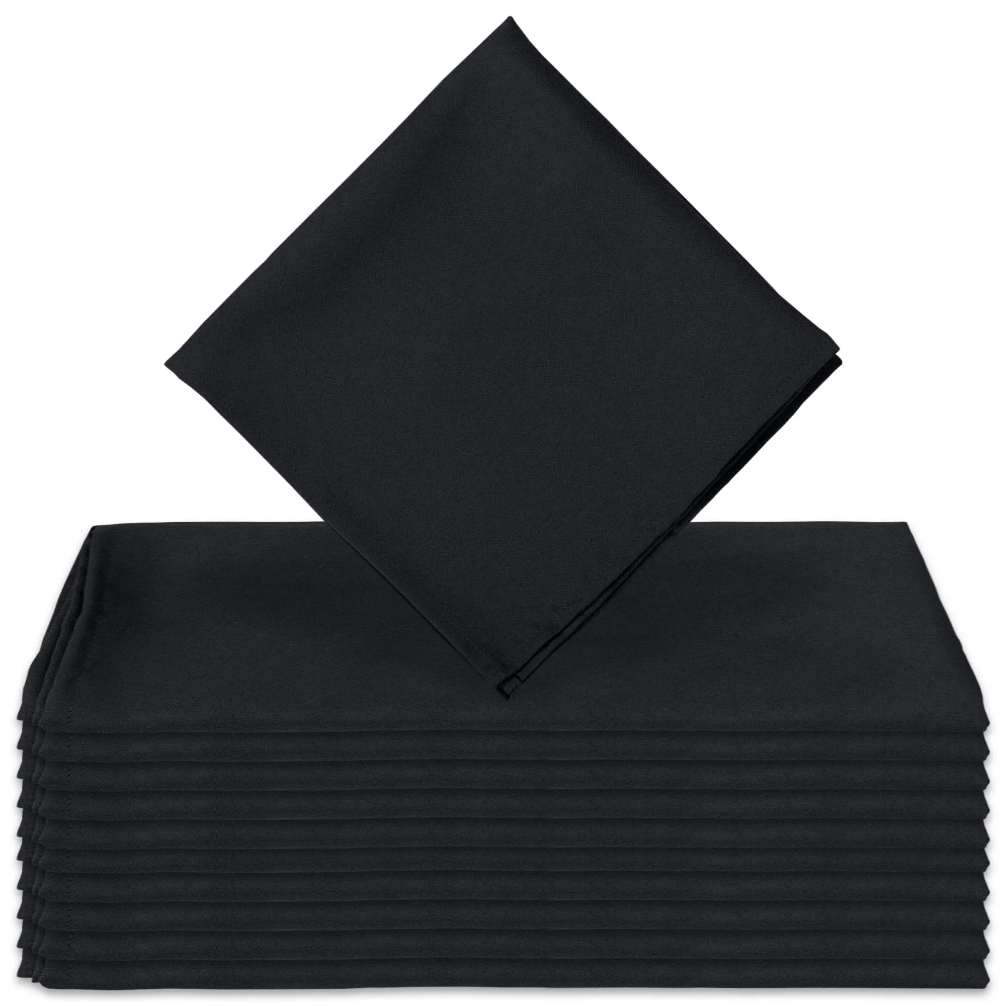 Wrinkle Resistant Fabric Dinner Napkins, Oversized 20 x 20 Inches, Black (Set of 10)