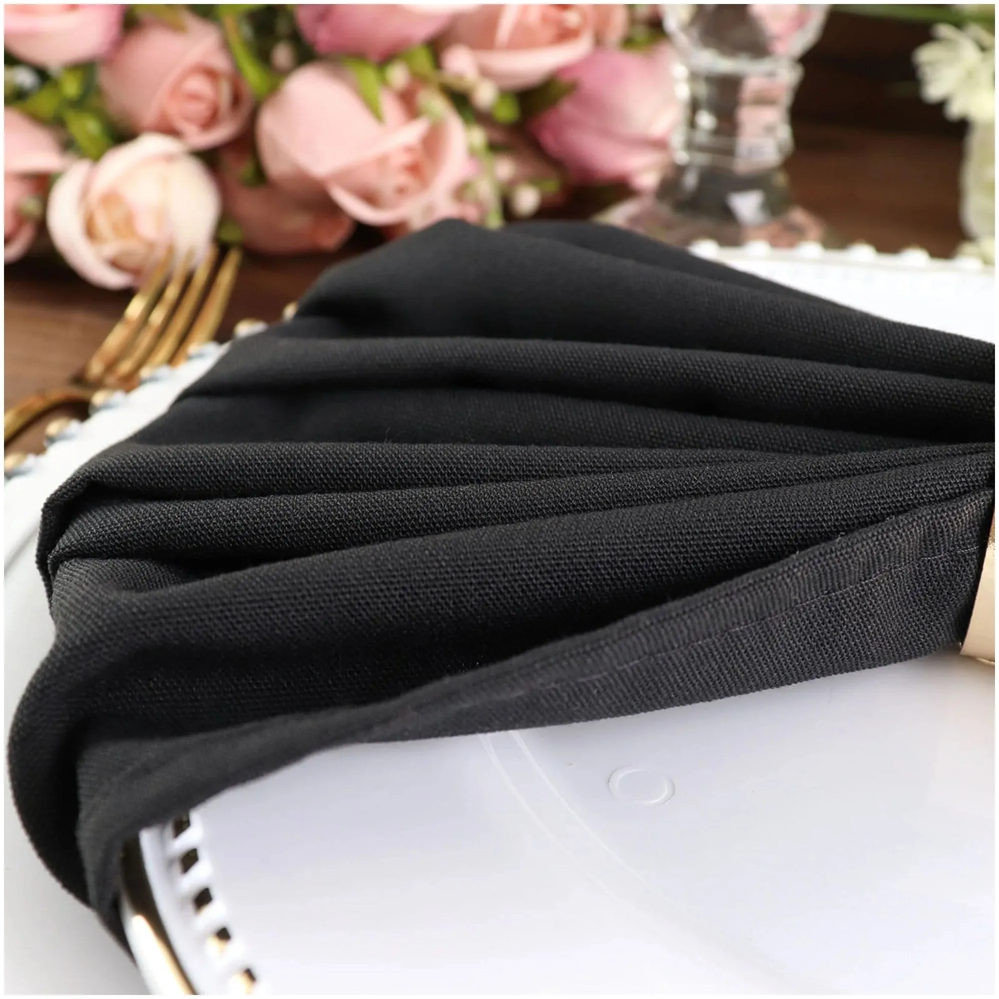 Wrinkle Resistant Fabric Dinner Napkins, Oversized 20 x 20 Inches, Black (Set of 10)